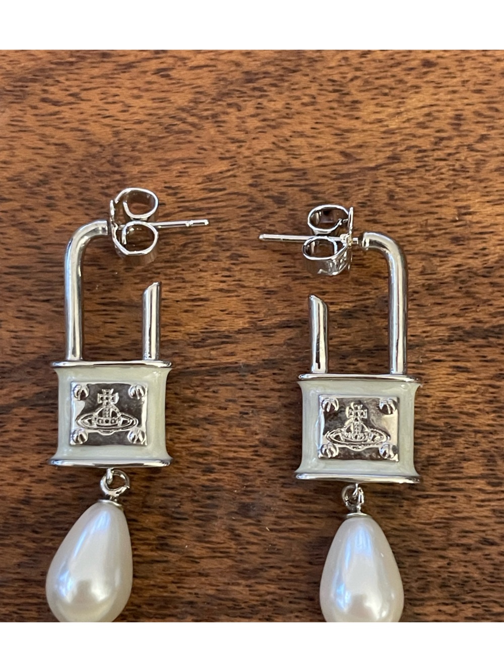 VIVIENNE WESTWOOD Silver Tone Celestia Small Padlock Drop Earrings
